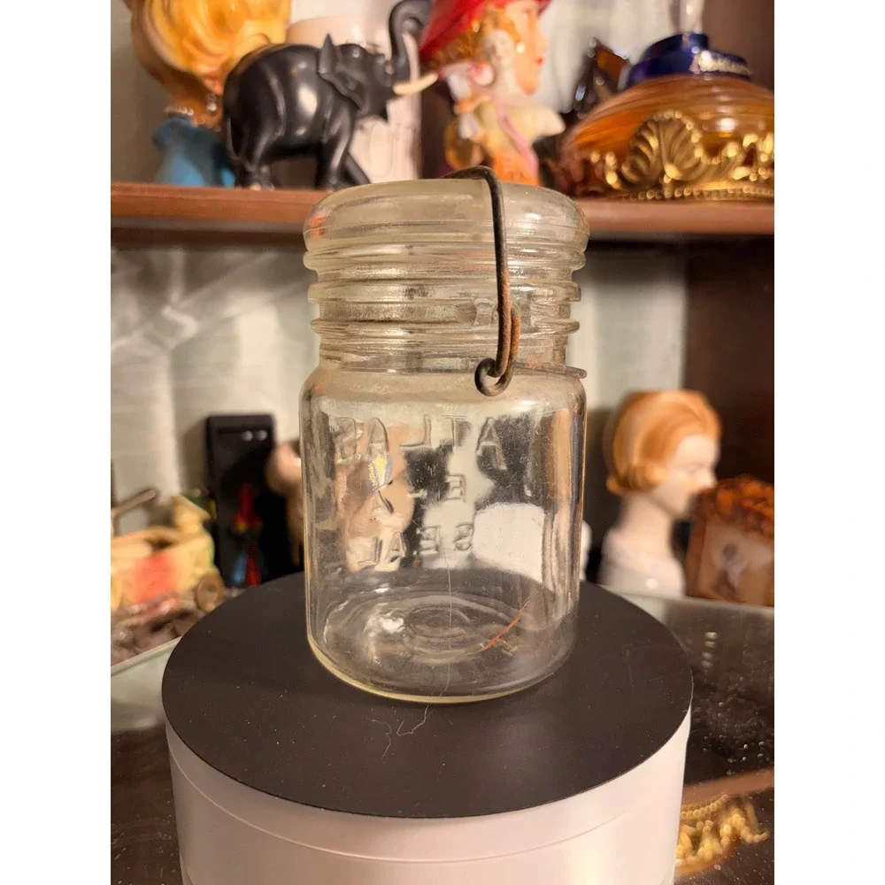Vintage Atlas E-Z Seal Clear Glass Canning Jar with Wire Bail Lid Hazel-Atlas